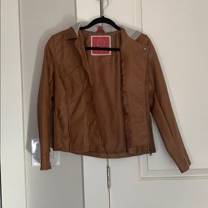 Brown leather jacket with hoodie!